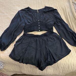 Free People crop top and shorts set | XL | Navy Blue